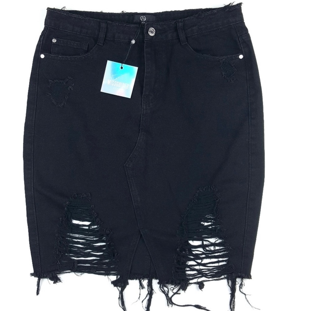 Missguided Denim Distressed Denim Midi Skirt NWT